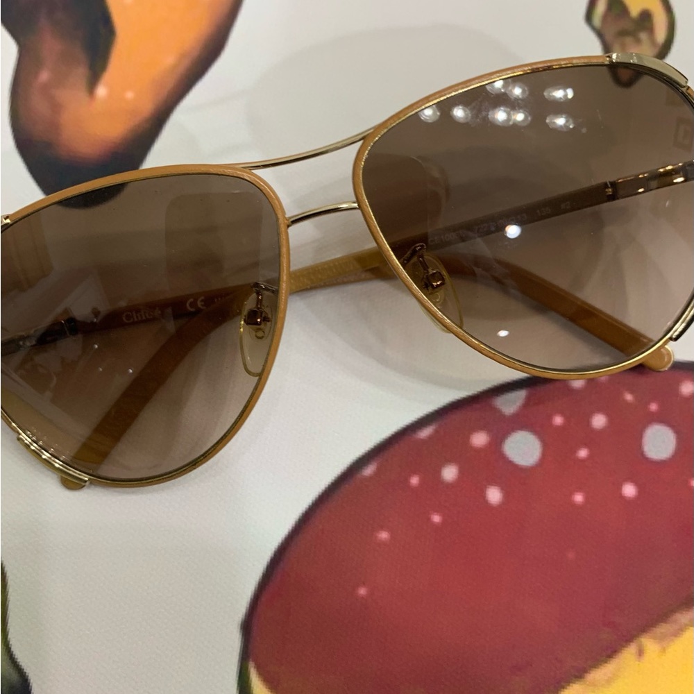 CHLOE Leather Wrapped Aviator Sunglasses